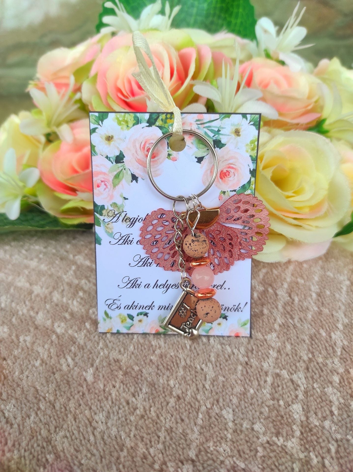 A legjobb tanár rózsakvarc kulcstartó